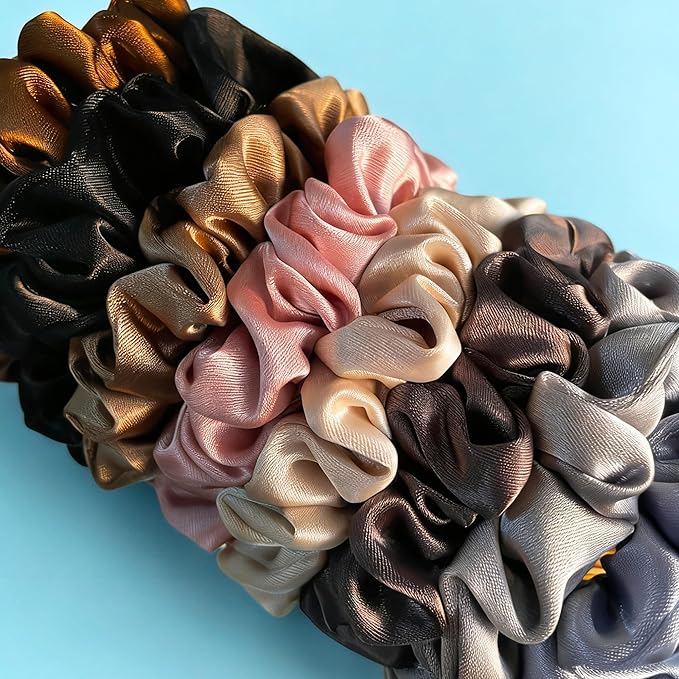 Hair Scrunchies Silk Satin, 8 Pcs Hair Ties for Women, No-slip Hair Accessories, Girls Elastic Hair Bands Set, Hair Scrunchy for Thin & Thick Hair, Ponytail Holder for Straight & Curly Hair
