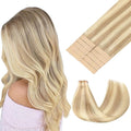 GOO GOO Tape in Hair Extensions Human Hair, 18A/613A Dark Blonde Highlighted Bleach Blonde, 18inch 25g 10pcs, Skin Weft Seamless Invisible, Silky Straight with Thick Ends, Remy Human Hair