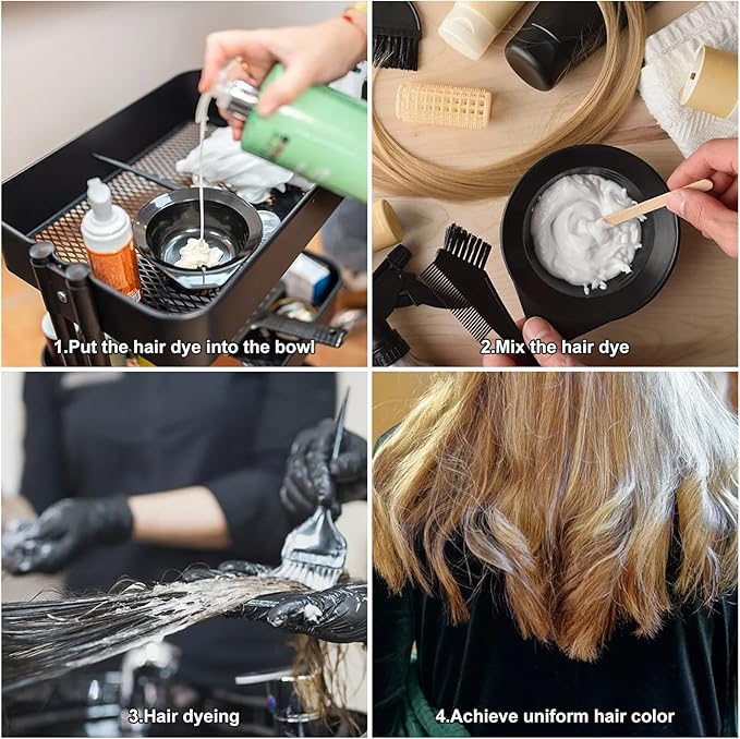 Professional Hair Dye Kit - Hair Coloring Bowl, Mixing Brush, Applicator Brush, Hair Clips, Ear Covers & Cape for Home Salon Use, All Hair Types (1 Set)