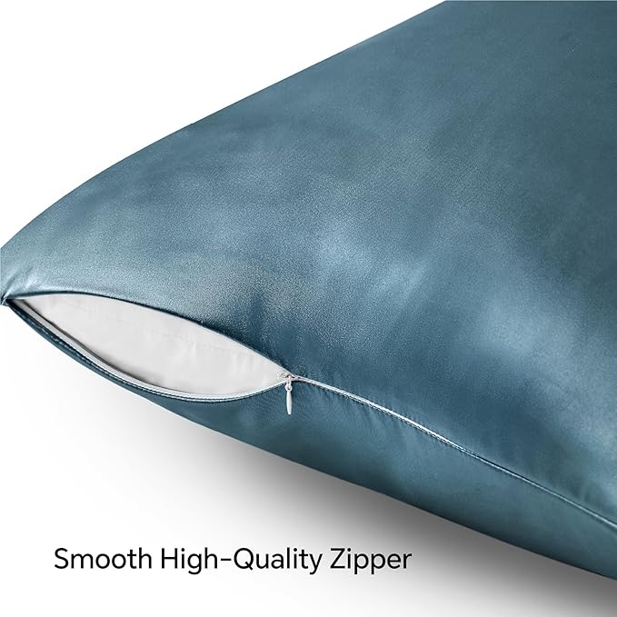 BEDELITE Satin Pillowcase with Zipper 2 Pack, Bluesteel Pillow Cases Standard Size, Super Soft and Cooling Similar to Silk Pillow Cases, Gift for Women Men(20x26 Inches)