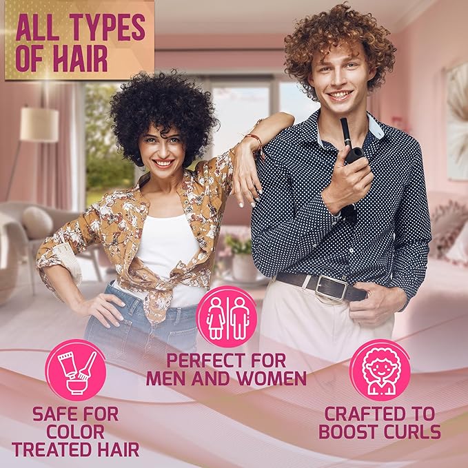 Curly Hair Shampoo and Conditioner Set - Sulfate Free and Color Safe - For Wavy, Frizzy, Fine, Black and Permed Styles - Moisturizing for Men and Women - Deep Curl Hydrating Products with Argan Oil