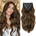 Hair Extensions for Women, 8PCS 20Inch Dark Brown Curly Clip in Hair Extensions Mix Blonde, Synthetic Long Wavy Clip Ins, Full Head Thick Hairpieces for Women
