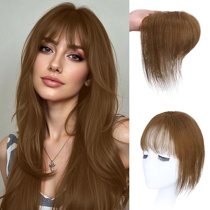 Hair Toppers for Women Real Human Hair 3D Bangs Clip 100% Human Toppers for Women 10 Inch Clip in Bangs Hairpieces(Brown)