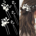 5 Pieces Pearl Bride Hair Pins Rhinestone Bridal Hair Piece for Women Crystal Pearl Hair Accessories for Bride Bridesmaids Flower Girls(Silver)