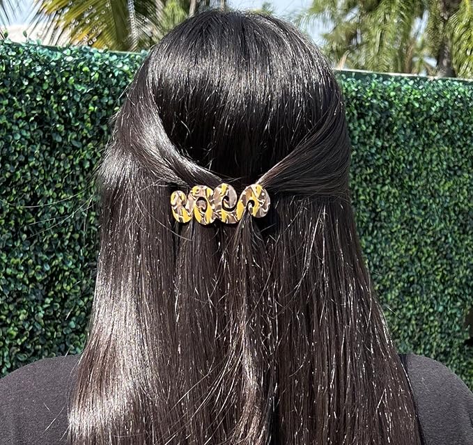 Camila Paris CP3171 French Hair Barrette Clip for Girls, Handmade, Mustard, Gold Metal Clasp Strong Hold Grip Hair Clips for Women, No Slip and Durable Styling Girls Hair Accessories, Made in France