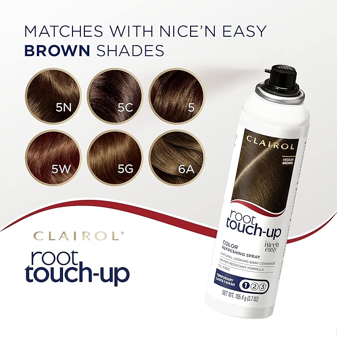 Clairol Root Touch-Up Temporary Hair Coloring Spray, Medium Brown Hair Color, Pack of 2