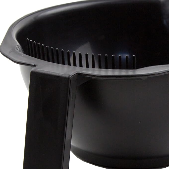 Hair Dye Bowl Set - 3 Black Hair Color Mixing Bowls with Measurements, Pour Spout, Handle & Combed Edge - Reusable Salon Hair Coloring Bowls for Professional or Home Use