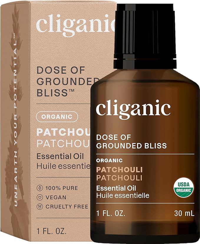 Cliganic Organic Patchouli Essential Oil - 100% Pure Natural for Aromatherapy Diffuser | Non-GMO Verified (Packaging May Vary)