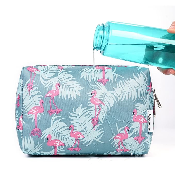 Narwey Cute Makeup Bag Travel Cosmetic Bag Organizer Toiletry Bag Make Up Bags with Compartments for Women Girls (Large, Flamingo)