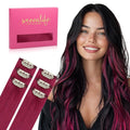 WENNALIFE Burgundy Red Clip in Hair Extensions Real Human Hair 35g 6pcs 16 Inch Colored Hair Extensions for Kids Women Colorful Hair Pieces Pop-up Style Straight Extensiones De Cabello Humano Con Clip