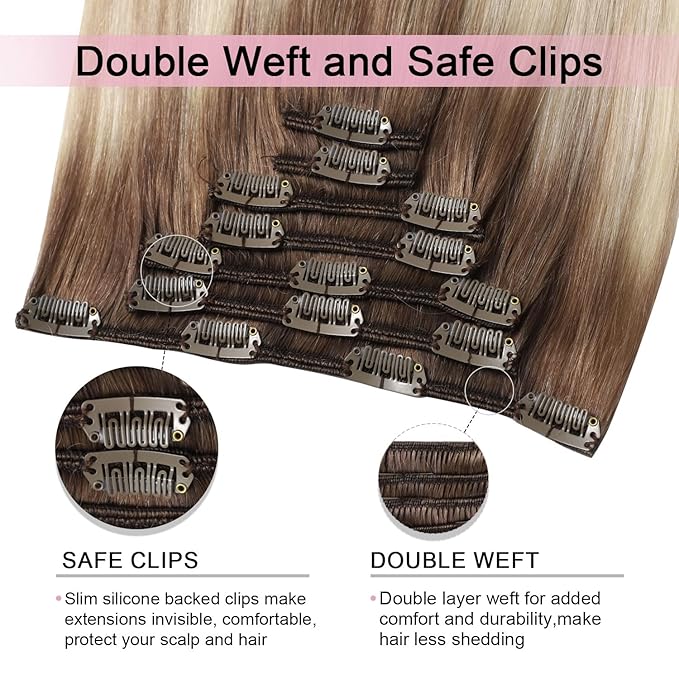 Pro2.0 Remy Clip in Extensions Real Human Hair #8/60/18 Ash Brown to Ash Blonde Mix Platinum Remy Clip in Hair Extensions Real Human Hair 18inch 120g Thick 7pcs Double Weft（#8/60/18-18inch）