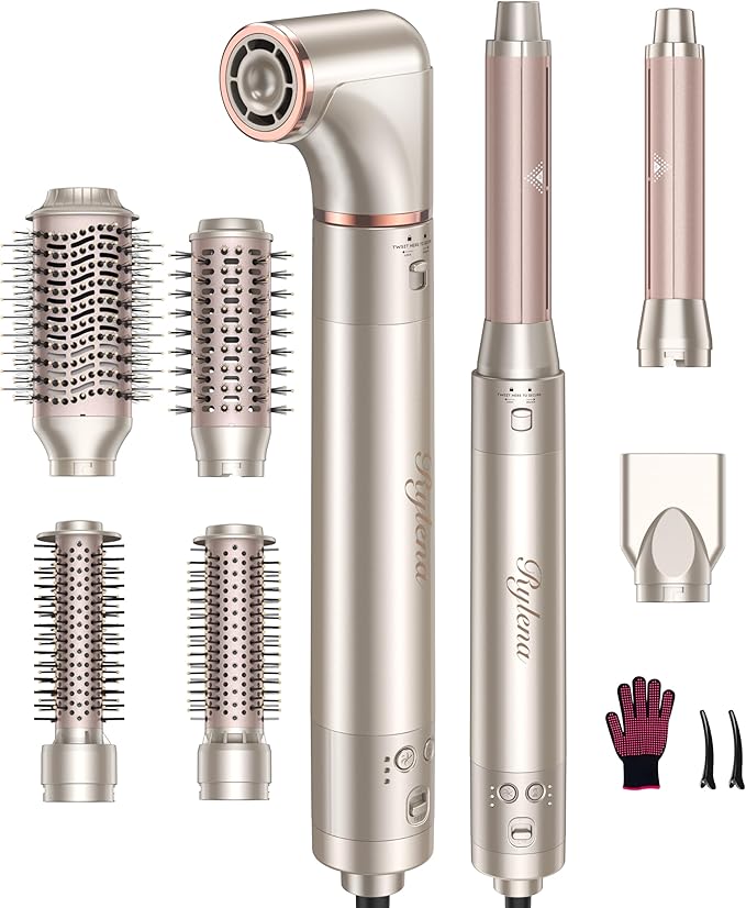 Deluxe 8-in-1 Air Styler Pro 2025 by Rylena, Hair Dryer Brush for Fast Drying, Auto Curling, Smoothing&Volumizing, 8 Attachable Heads, 110,000 RPM High-Speed Multi Styler, 600M Ionic Care, Stone
