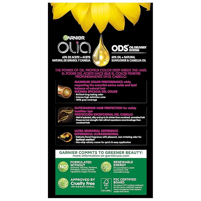Garnier Hair Color Olia Ammonia-Free Brilliant Color Oil-Rich Permanent Hair Dye, 6.0 Light Brown, 1 Count (Packaging May Vary)