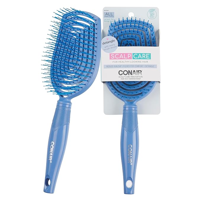 Conair Scalp Care Detangling hairbrush - Curly Hair Brush - Scalp Massager - hairbrushes for women & men - detangler for all lengths and types - can use wet or dry - Blue Aura