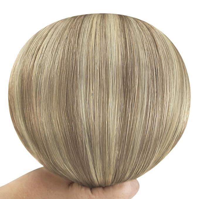 YoungSee Human Hair Weft Extensions Brown Ombre Sew in Extensions Balayage Weft Hair Extensions Human Hair Walnut Brown Ombre Light Brown with Blonde Balayage Hair Wefts Remy Hair 20Inch 100G