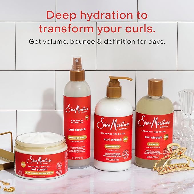 SheaMoisture Curl Stretch Shampoo Kalahari Melon Oil Infused with Hyaluronic Serum, Cleanses and Hydrates for Strong and Soft Curls, for Type 4 Hair 13 Fl Oz