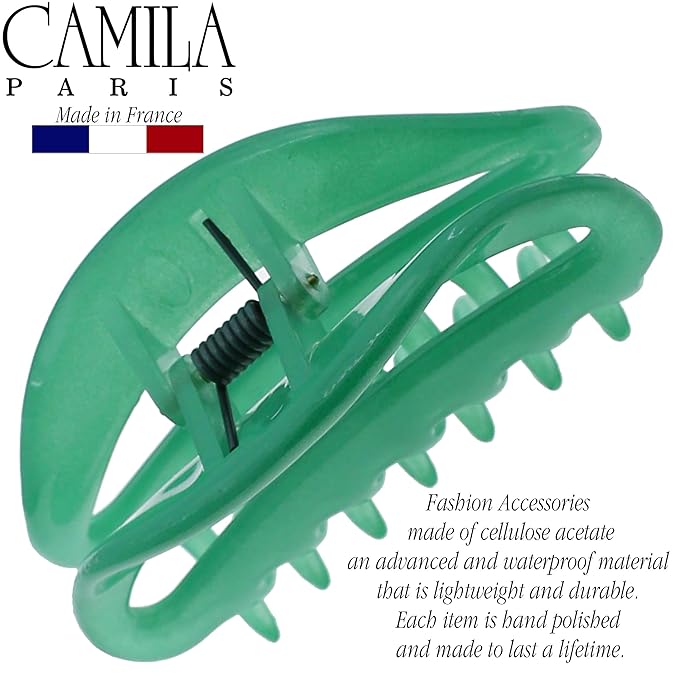 Camila Paris CP3079 French Hair Clip for Women, Green, Girls Hair Claw Clip Jaw Fashion Durable and Styling Hair Accessories for Women, Luxury Ladies Strong Hold No Slip Grip Clamp, Made in France
