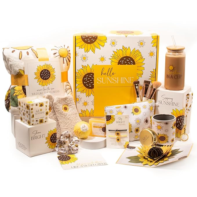 The Love Crate Co Gift Baskets for Women, Unique Birthday Gifts, Best Friend Birthday Gift, Get Well Soon, Sending Sunshine Sunflower Gifts for Women, Thinking of You Care Package