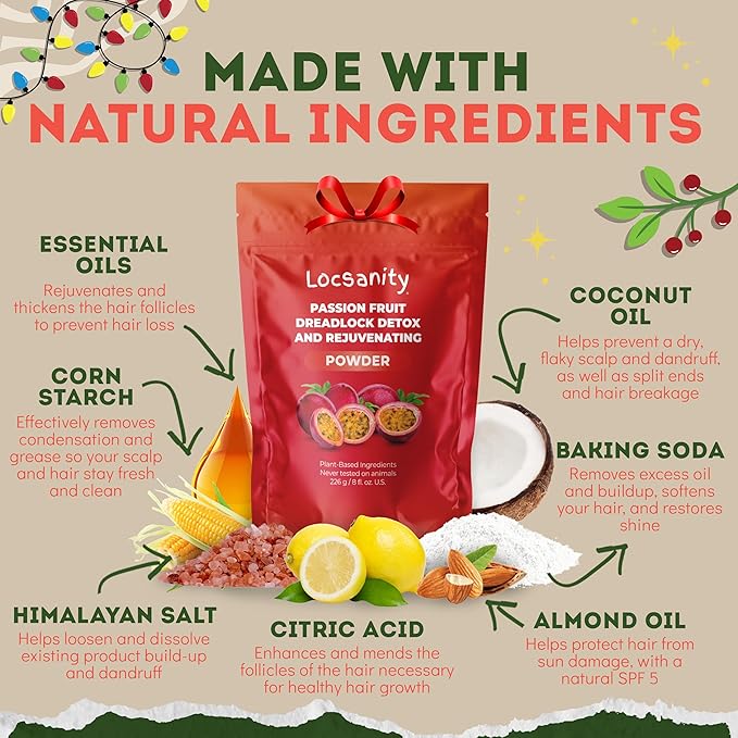 Locsanity Dreadlock Hair Scalp Detox - Deep Clean Dreadlock Powder, Cleansing Conditioner - Natural Hair Cleanser for Build Up - ACV Alternative, Loc Care and Maintenance Products