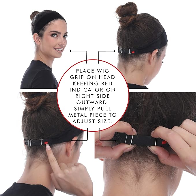 Madison Headwear Wig Grip Headbands For Women- Adjustable To Custom Fit Your Head - Velvet Comfort - Wig Bands No Slip Breathable Lightweight Material For All Day Wear! Keep Wig Comfortably Secured
