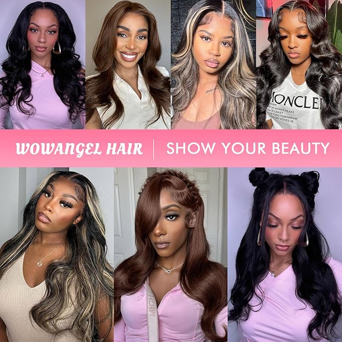 WOWANGEL 13x6 HD Lace Front Wigs Human Hair Body Wave Pre Plucked SKINLIKE 0.1mm Extremely Thin Real HD Lace Front Wigs 250% Density Glueless Human Hair Wigs for Women 22 Inch