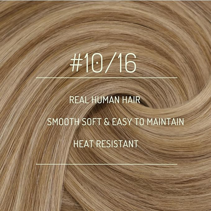 RUNATURE Clip in Hair Extensions Human Hair, 14 Inch 120g Thick Hair Extensions Clip Ins, Natural Remy Hair for Women, Natural Looking, 7pcs #10P16 Dark Blonde with Highlights