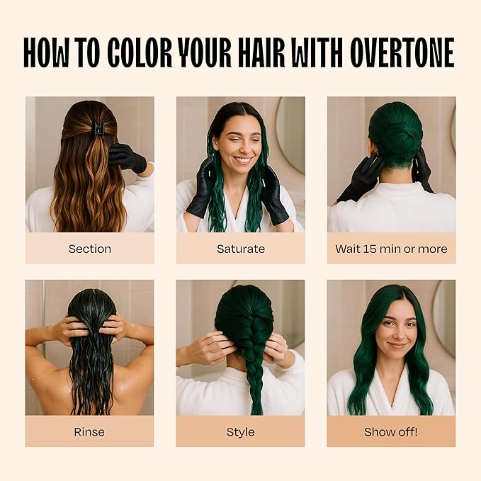 Overtone Color Depositing Semi-Permanent Hair Dye Conditioner - 8 oz For Natural & Color-Treated Hair, Moisturizing Shea Butter & Coconut Oil - Vegan & Cruelty-Free, Emerald Envy