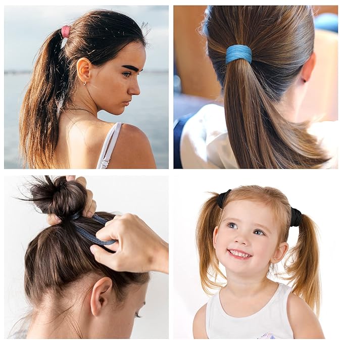 60 Pieces Seamless Ponytail Holders - Thick Cotton Hair Ties, No Crease Bands for Women, Girls, Heavy and Curly Hair, Highly Elastic in 4 Fresh Styles (Bright Colors)