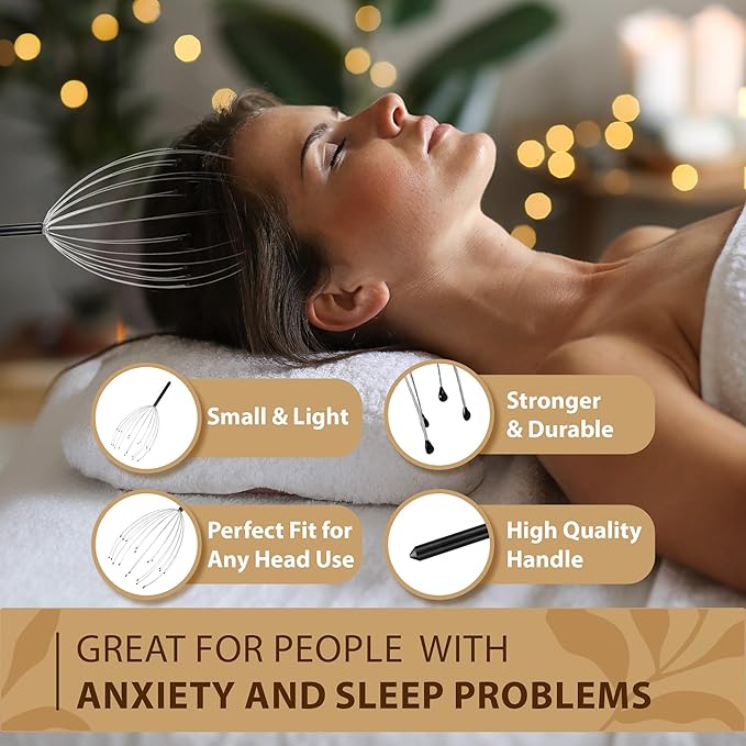Head Massager 20 Fingers Scalp Massager Head Scratcher, Back Massage Back Scratcher, Stocking Stuffers for Scalp and Body Massage (Black)