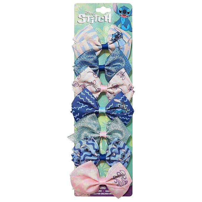 LUV HER Lilo & Stitch Licensed Girls Hair Bows - Themed Hair Accessories Gift Set, 7-Piece 4-Inch Bundle, Alligator Clips, Ages 3+