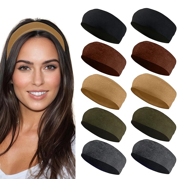 Styla Hair Headbands for Women Stretch Fashion Head Bands 10 Pack Non-Slip Head Wraps Great for Spa, Sports, Yoga, Pilates, Running, Gym Headband, Workouts (Earth Tones)