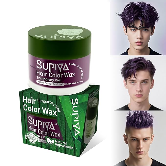 Temporary Hair Color Wax for Men - SUPIYA Washable Hair Wax Color, All-Day Hold Disposable Hair Wax for Party, Cosplay & Daily (Berry Color #05)