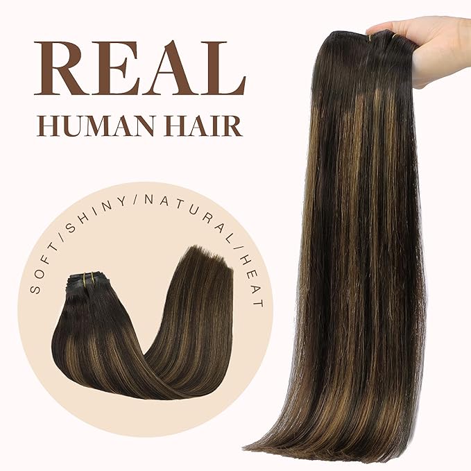 GOO GOO Clip in Hair Extensions Real Human Hair, Remy Human Hair Extensions Clip ins for Women, Natural Human Hair, 24inch 160g 7Pcs, 2/6/2 Balayage Dark Brown to Chestnut Brown