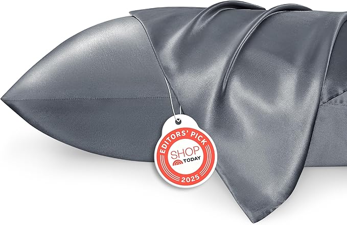 Bedsure Satin Pillowcase 2 Pack Similar to Silk Pillow Cases Standard Size, Pillow Case for Sleeping Women with Envelope Closure, Gifts for Women Men, Space Grey, 20x26 Inches