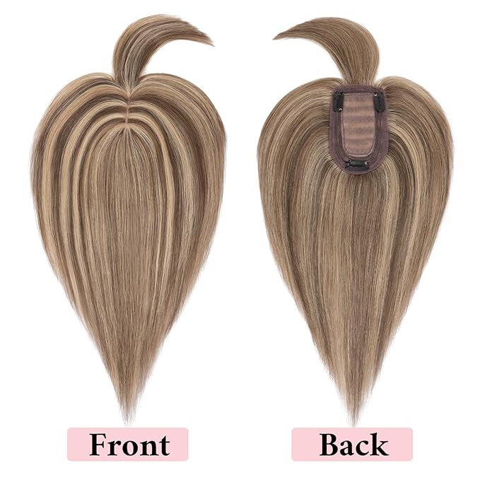 SEGO 100% Real Human Hair Toppers, with Air Bangs, Silk Base 150% Density, Clip in Topper, 2.7”x5.1”, HairPieces for Women, with Thinning/Hair Loss Cover Gray