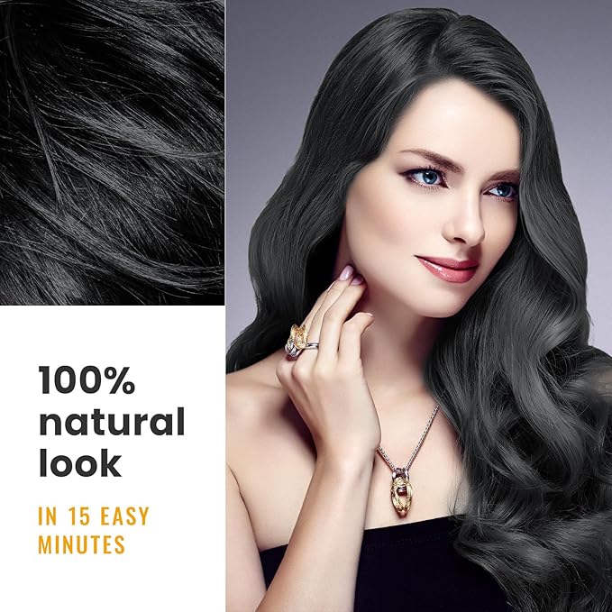 KINGMING Black Hair Dye Shampoo 3 in 1 for Gray Hair, Hair Color Shampoo for Women Men Grey Hair Coverage, Herbal Ingredients Champu Con Tinte Para Canas 500ml (Black).