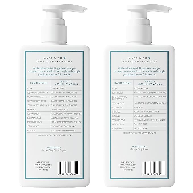 Native Cashmere & Rain Shampoo and Conditioner Contain Naturally Derived Ingredients | All Hair Types, Color & Treated, Fine to Dry Damaged, Sulfate & Dye Free - 2-Pack
