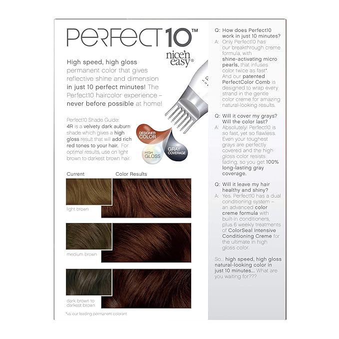 Clairol Nice‘n Easy Perfect 10 Permanent Hair Dye, 4R Dark Auburn Hair Color, Pack of 1