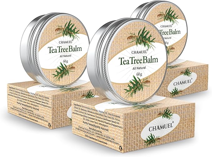 Chamuel Tea Tree Oil Balm – All Natural | Great Cream for Soothing Eczema, Cracked Foot, Rashes, Jock Itch, Bug Bites, Folliculitis, Acne, Itchy Skin, Psoriasis - Women & Men, 2.11 Ounce (Pack of 3)