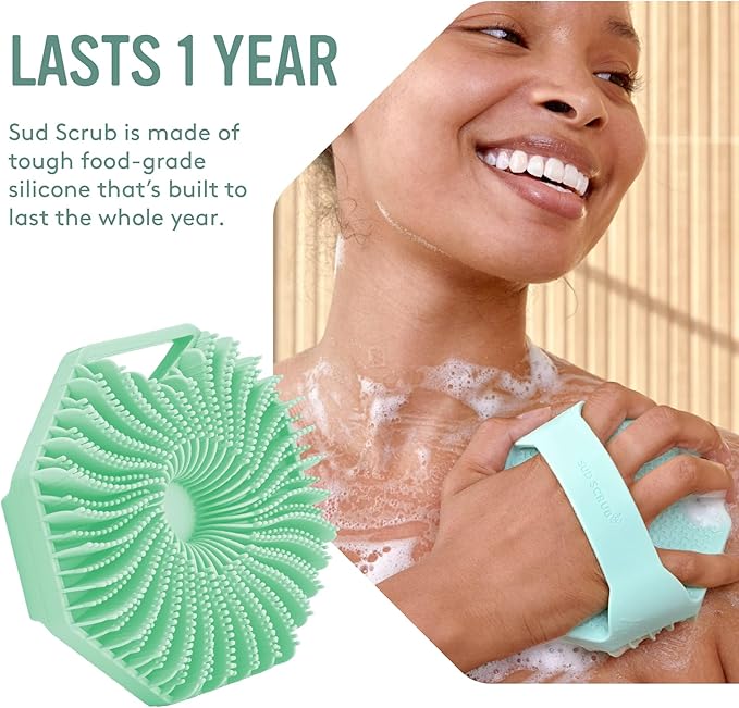 Sud Scrub® Antimicrobial Silicone Body Scrubber, Exfoliating Body Scrubber for Sensitive Skin, Eco Friendly Shower Scrubber for Body, Silicone Body Brush for Showering, Mint