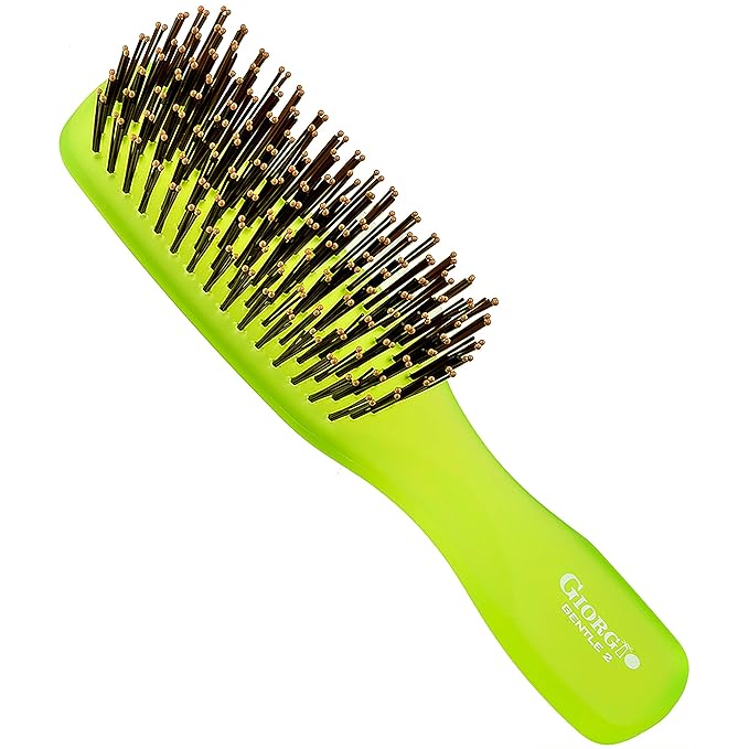 Giorgio GION2G Neon Green 6.25 inch Gentle Touch Detangler Hair Brush for Men Women & Kids. Soft Bristles for Sensitive Scalp. Wet & Dry for all Hair Types. Scalp Massager Brush Stimulate Hair Growth