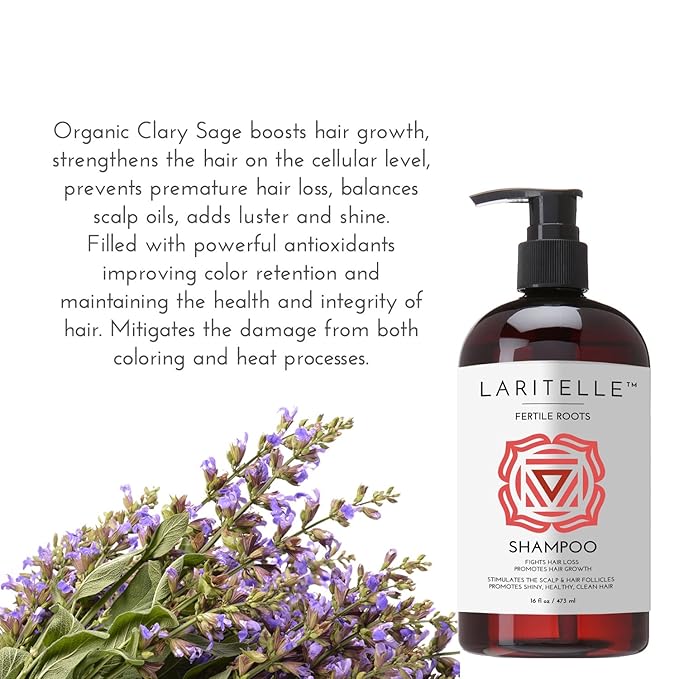 Laritelle Organic Hair Growth Set Shampoo 17 oz + Conditioner 16 oz + Hair Loss Treatment 4 oz Ayurvedic Herbs, Lavender, Ginger, Rosemary NO GMO, Sulfates, Gluten, Alcohol, Parabens, Phthalates
