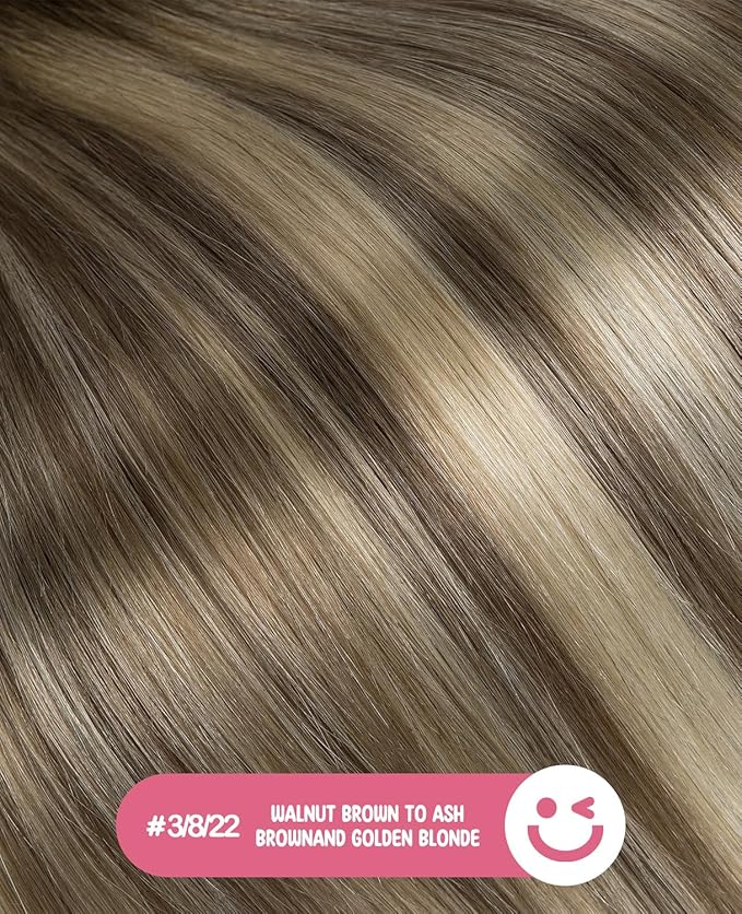 Youngsmile Invisible Tape in Hair Extensions Human Hair 20pcs 35g Balayage #3/8/22 Walnut Brown to Ash Brown and Golden Blonde 20 Inch Injection tape Hair Extensions Remy Human Hair (#3/8/22,16'')