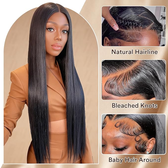 30 Inch 13x6 Lace Front Wigs Human Hair Pre Plucked Real Virgin Human Hair Wig Invisilbe Hairline Tiny Knots 230 Density Straight HD Lace Frontal Wigs 3X Longer Lifespan