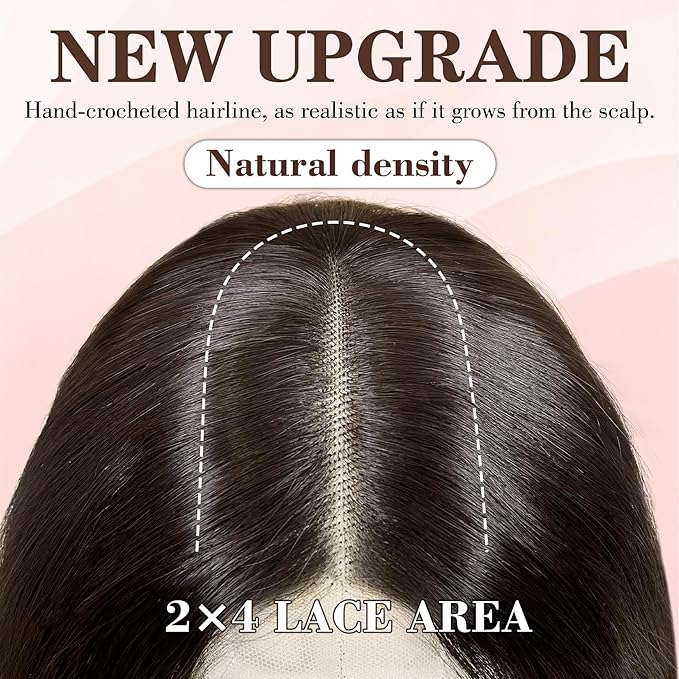 NAYOO Long Dark Brown Mixed Chestnut Wavy Wig for Women 26 Inch Middle Part Lace Hairline Curly Wavy Wig Natural Looking Synthetic Heat Resistant Fiber Wig for Daily Party Use
