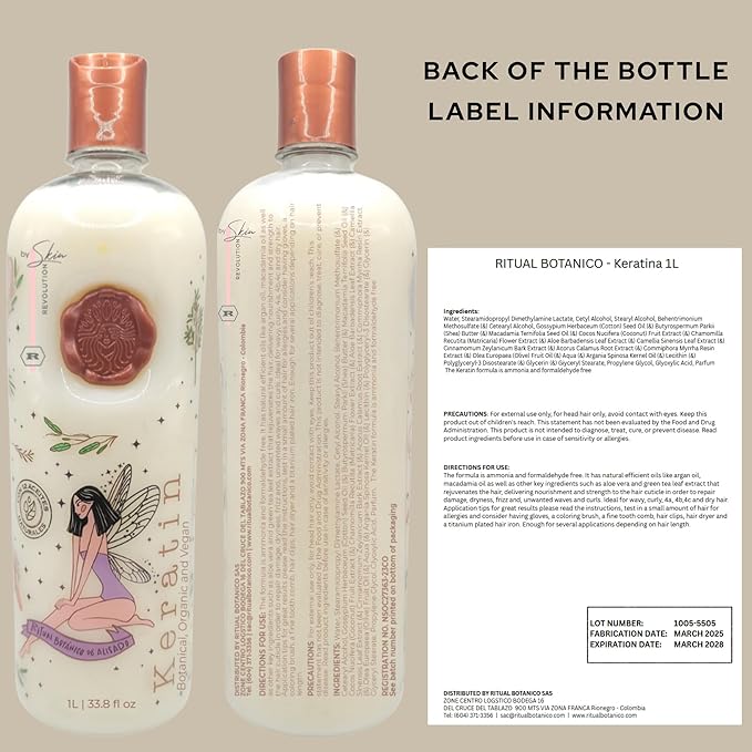 Ritual Botánico Keratina Orgánica | Treatment to Straighten, Repair and Relax Hair | All Natural, Organic & Vegan Ingredients | Product of Colombia| Keratin Large, 1 Liter/33.8 Fl Oz