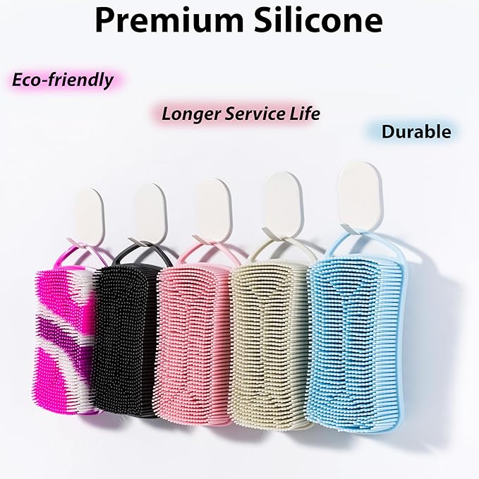 2 PC Silicone Body Scrubber, 2 in 1 Exfoliating Shower Bath Scrubber, Soft Silicone Loofah for Sensitive Skin, Shower Hair Scalp Massager, Easy to Clean, Lather Well (Grey&Black)