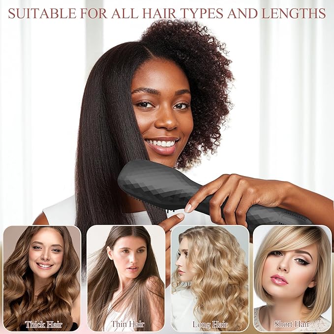 3-in-1 Hair Dryer Brush Straightener, Professional 1200W Ionic Blow Dryer Brush with Ceramic & Tourmaline Technology, 3 Heat/2 Speed Settings One Step Hair Dryer & Styler for All Hair Types