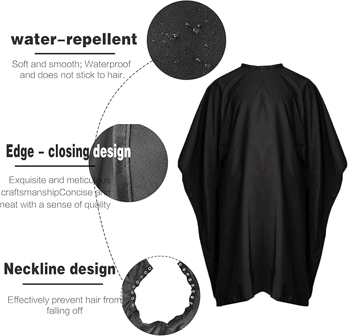 Salon Professional Barber Cape with Multi position Snap Closure Hair Cutting Kits Thin Hairdressing Capes for Unisex 47” * 56”