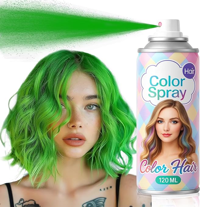Green Temporary Hair Color Spray for Women Kids Men, One Time Use Washable Hair Spray, Fun Bright Shade for Cosplay, Halloween, DIY Hair Looks, Festivals & Parties, Crazy Hair Day